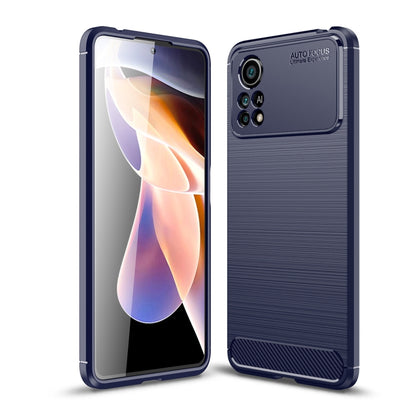 Blue brushed carbon fiber texture TPU phone case with precise camera and port cutouts