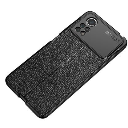 Black litchi-texture TPU phone case with stitched-look center seam and camera cutout