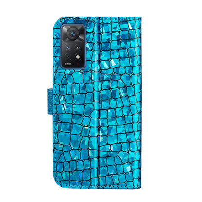 Blue glitter crocodile-pattern phone case with camera cutout