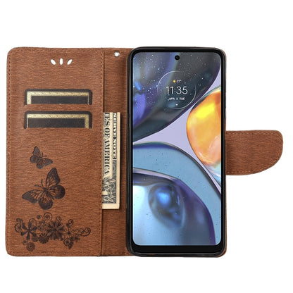 Brown leather flip phone case, open view with card holder and butterfly design