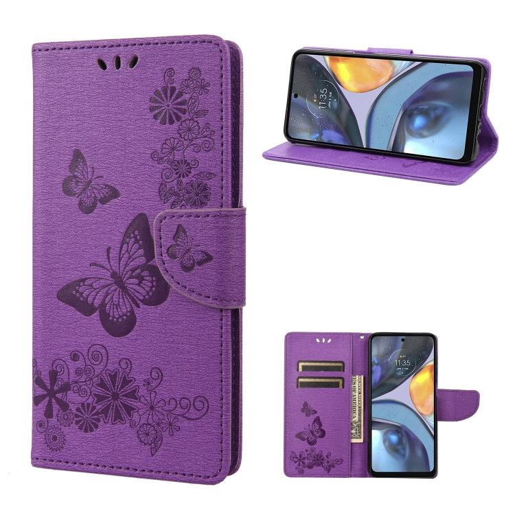 Purple butterfly embossed leather flip phone case with card slot