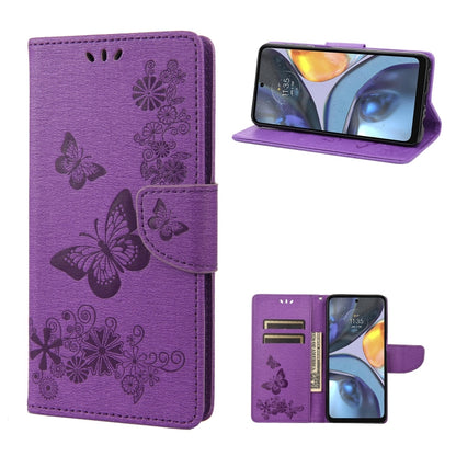 Purple butterfly embossed leather flip phone case with card slot