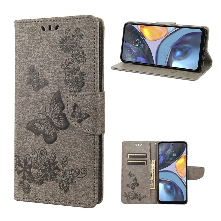 Grey butterfly embossed leather flip phone case with card slot