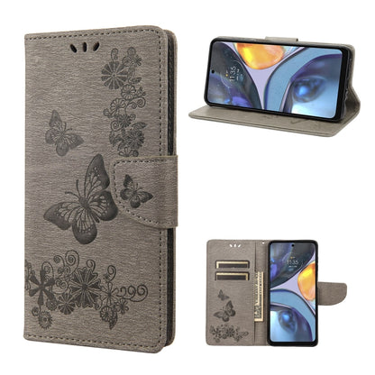 Grey butterfly embossed leather flip phone case with card slot
