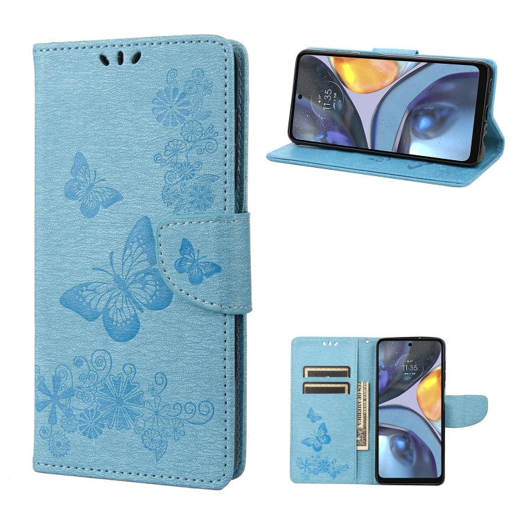 Blue butterfly embossed flip leather phone case with magnetic flap and card holder