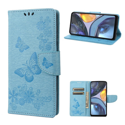 Blue butterfly embossed flip leather phone case with magnetic flap and card holder