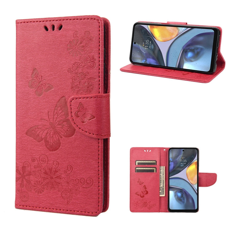 Red butterfly embossed flip leather phone case with magnetic flap and card slot