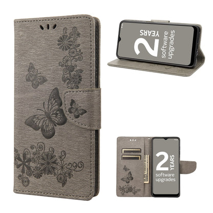 Brown butterfly embossed flip leather phone case with magnetic flap and card slot