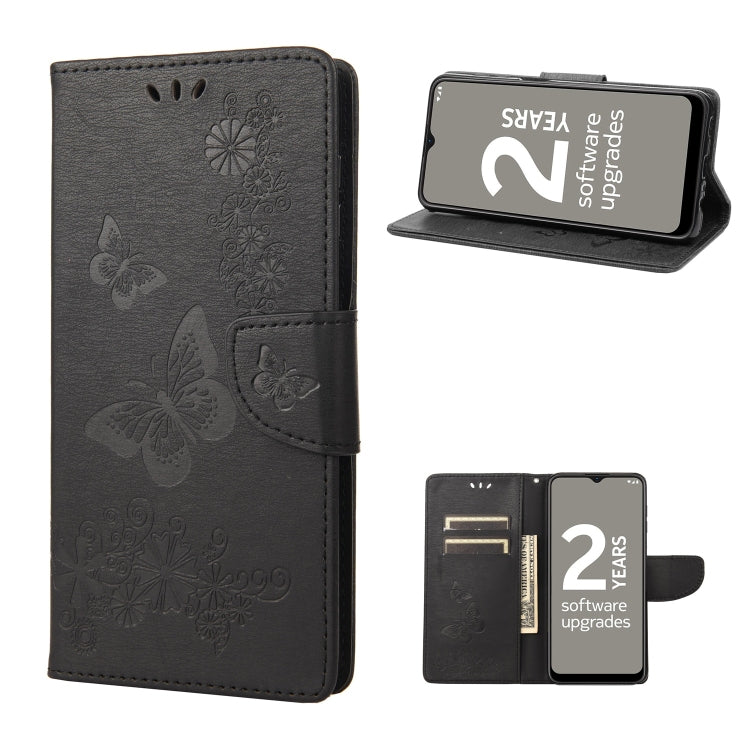 Grey butterfly embossed flip leather phone case with magnetic flap and card pocket