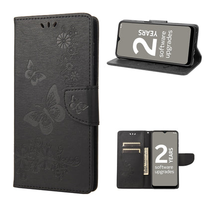 Grey butterfly embossed flip leather phone case with magnetic flap and card pocket