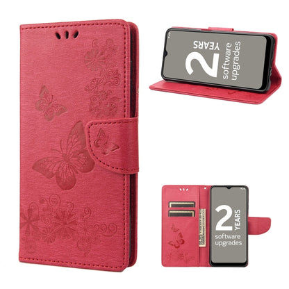 Red butterfly embossed flip leather phone case with magnetic flap and card pocket