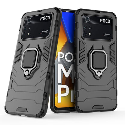 Shockproof protective phone case with magnetic ring holder, dark gray back with black bumper