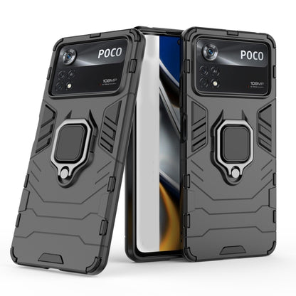 Rugged shockproof phone case with magnetic ring holder, dark gray and black