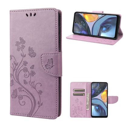 Light purple leather phone case with butterfly and floral pattern, folio style