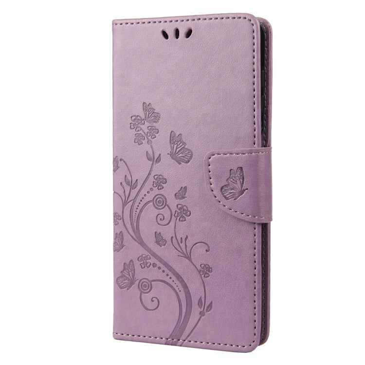 Light purple leather folio phone case with butterfly and vine floral emboss pattern