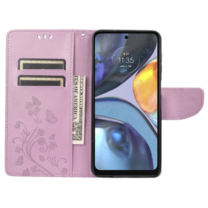 Light purple leather folio phone case with butterfly floral pattern and card slots