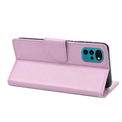 Light purple leather folio phone case with flip stand and camera cutout