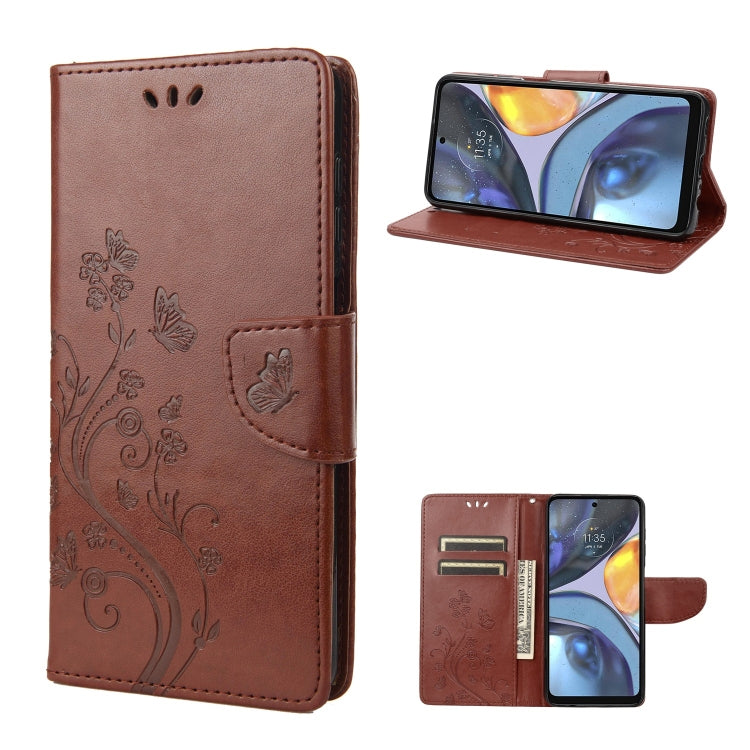 Brown leather phone case with butterfly and vine floral pattern, folio style