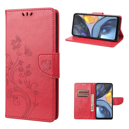 Pink leather phone case with butterfly flower pattern and flip stand