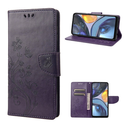 Dark purple leather phone case with butterfly flower pattern and flip stand