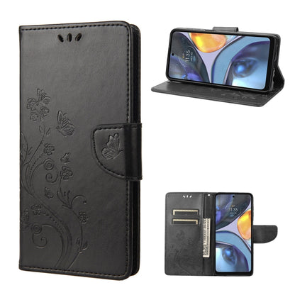 Black leather phone case with butterfly flower pattern and flip stand
