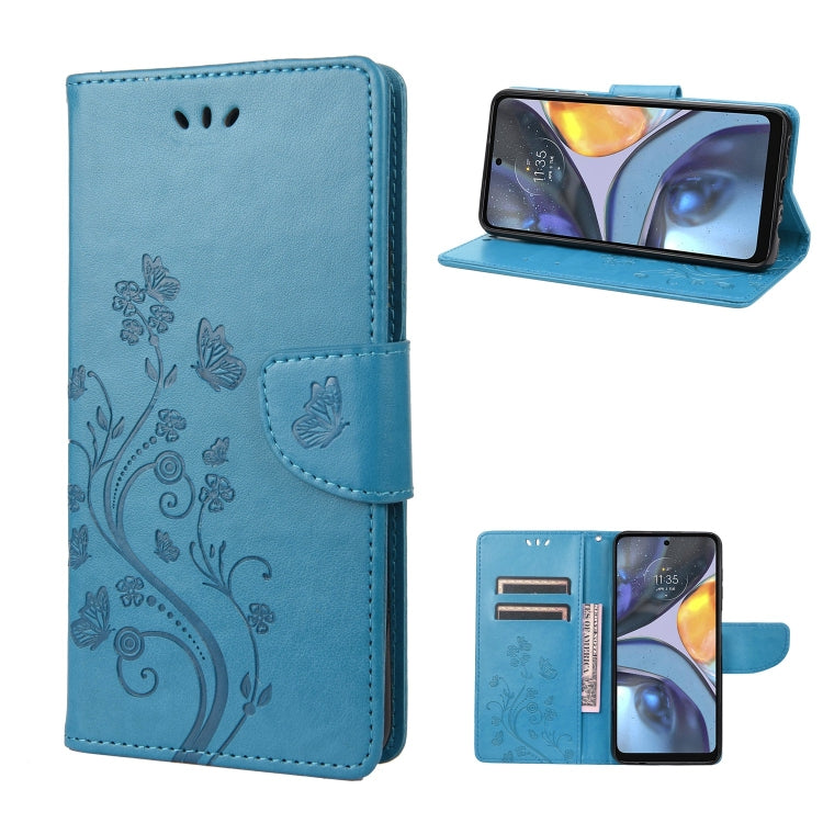 Light blue leather phone case with butterfly flower pattern and flip stand