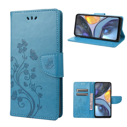 Light blue leather phone case with butterfly flower pattern and flip stand