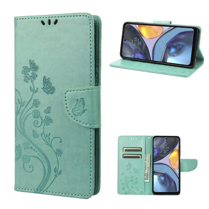 Mint green leather phone case with butterfly flower pattern and flip stand