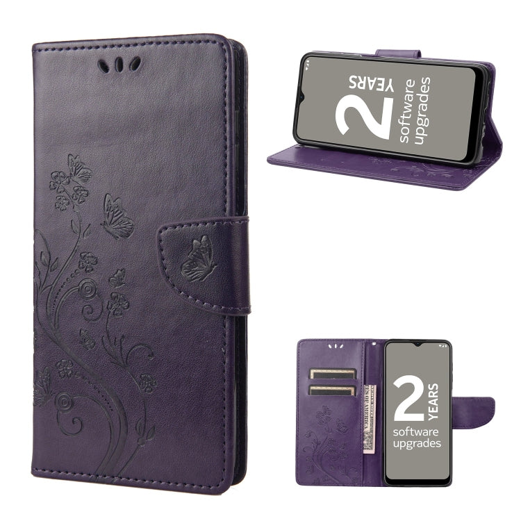 Purple leather phone case with butterfly flower pattern and flip stand