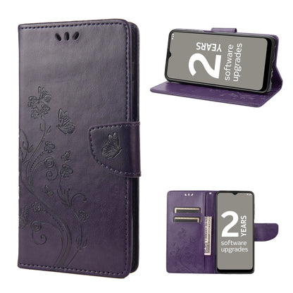 Purple leather phone case with butterfly flower pattern and flip stand