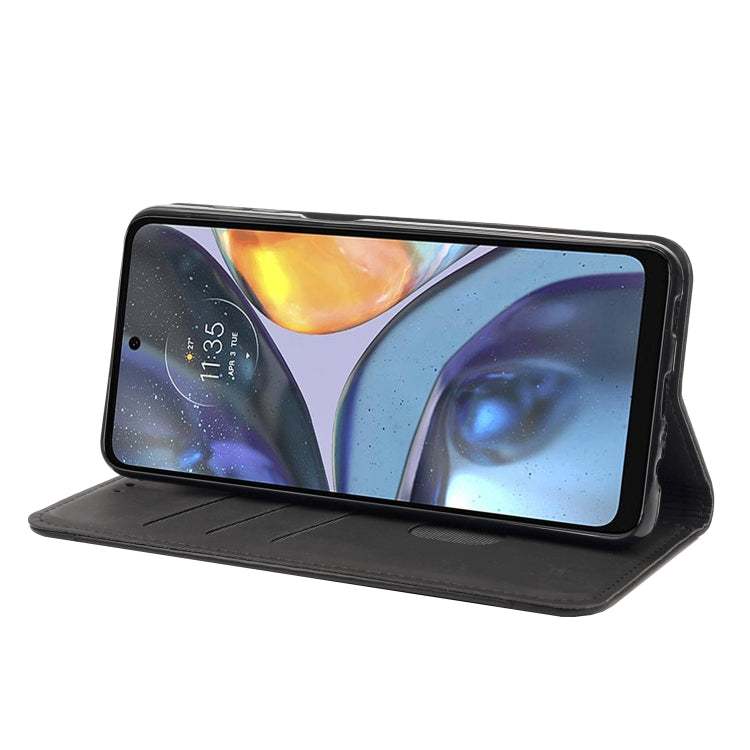 Black leather wallet phone case with kickstand, screen facing forward