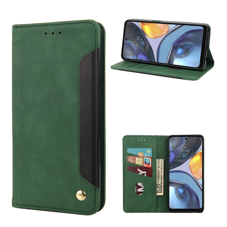 Green leather phone case with flip cover, card slots, and magnetic button