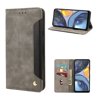Grey leather phone case with flip cover, card slots, and camera cutout