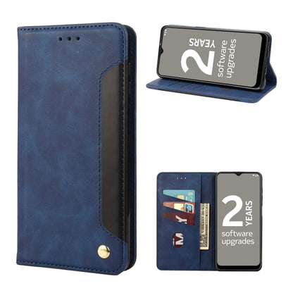 Blue leather folio phone case with stand and front card slot pocket
