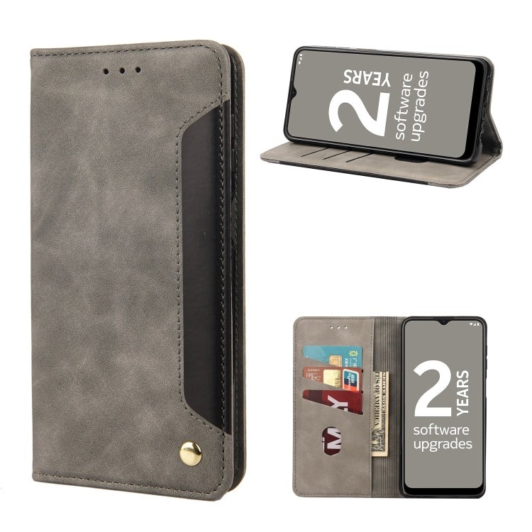 Grey leather folio phone case with stand and front card slot pocket