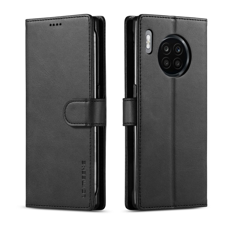 Black flip leather phone case with magnetic closure and card holder, Honor 50 Lite