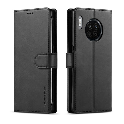 Black flip leather phone case with magnetic closure and card holder, Honor 50 Lite