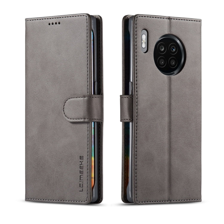 Grey flip leather phone case with magnetic closure and card slot, Honor 50 Lite