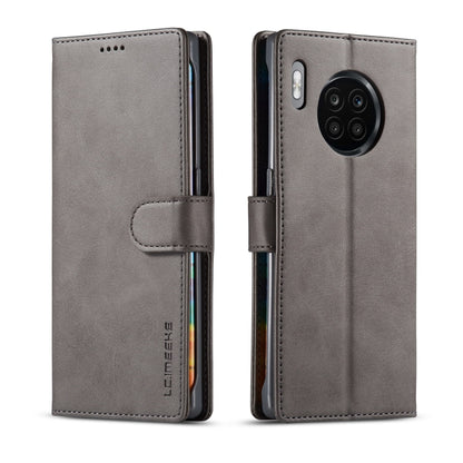 Grey flip leather phone case with magnetic closure and card slot, Honor 50 Lite