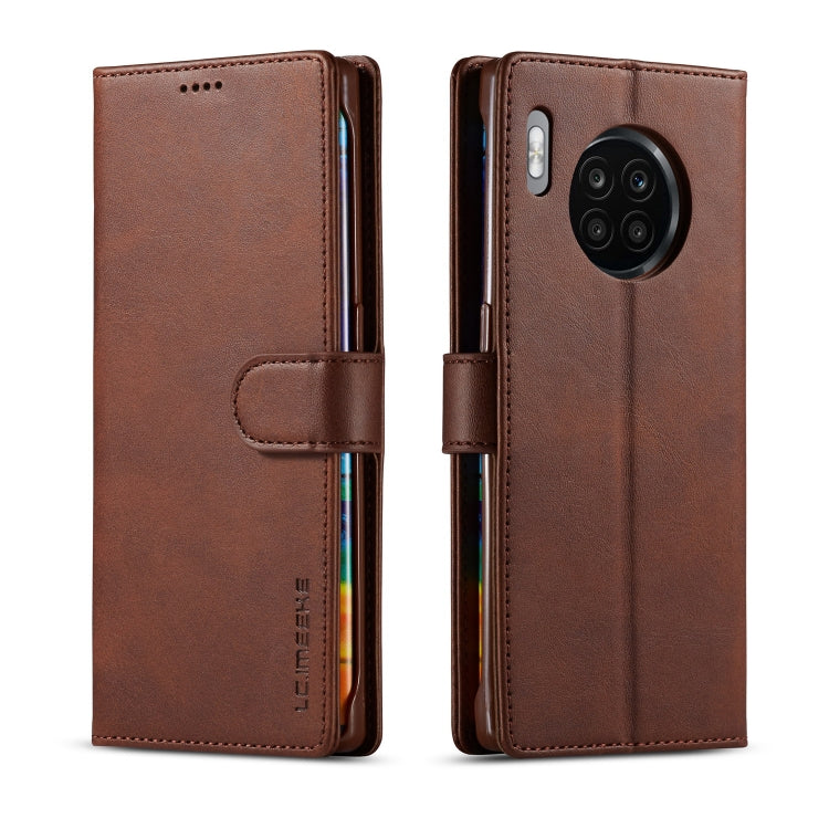 Brown flip leather phone case with card holder and magnetic clasp, Honor 50 Lite