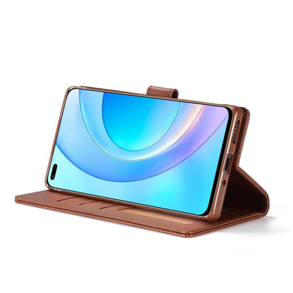 Brown flip leather phone case on stand with camera window, Honor 50 Lite
