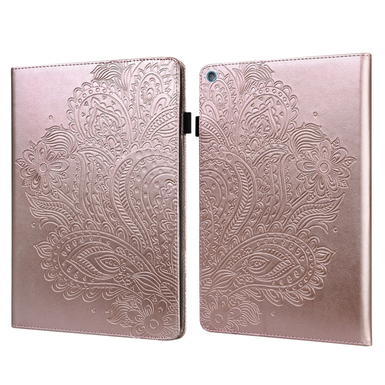 Rose gold embossed peacock-pattern tablet case with folio cover and clasp