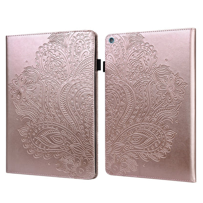 Rose gold embossed peacock-pattern tablet case with folio cover and clasp