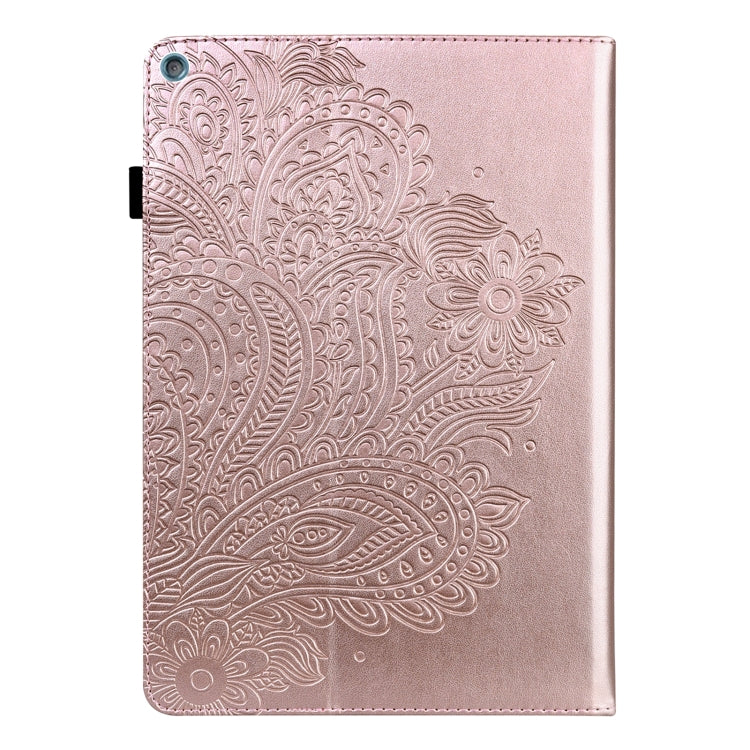 Rose gold embossed peacock-pattern tablet folio with side button cutout