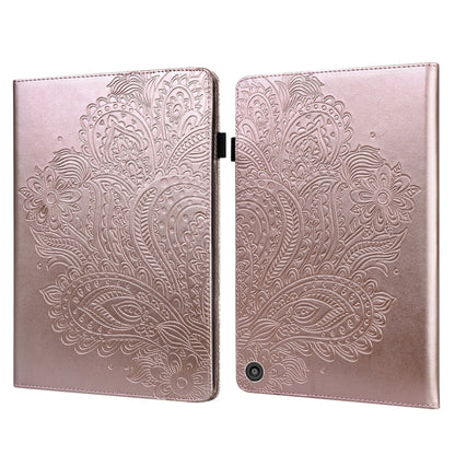 Rose-gold peacock-embossed bifold tablet case with magnetic closure