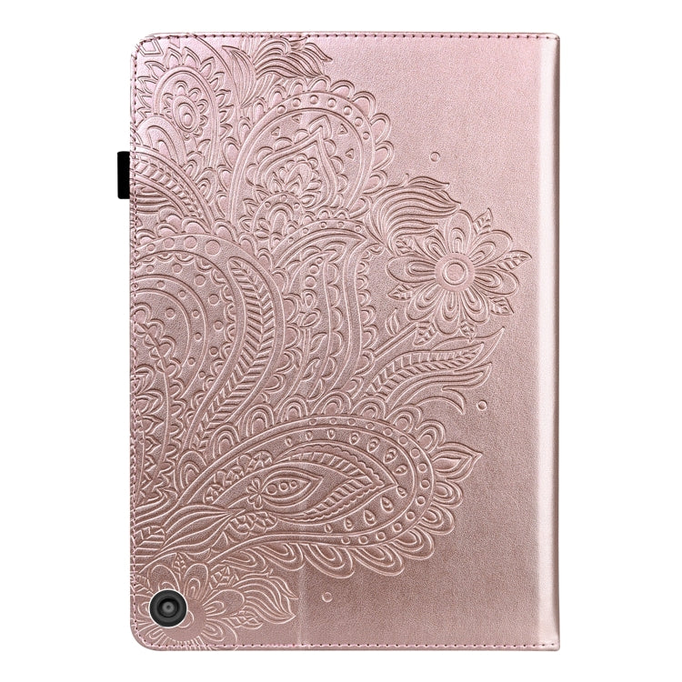 Peacock embossed rose-pink folio tablet case with black snap and cutout button