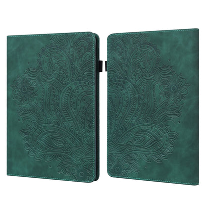 Green peacock-embossed leather folio tablet case with magnetic closure