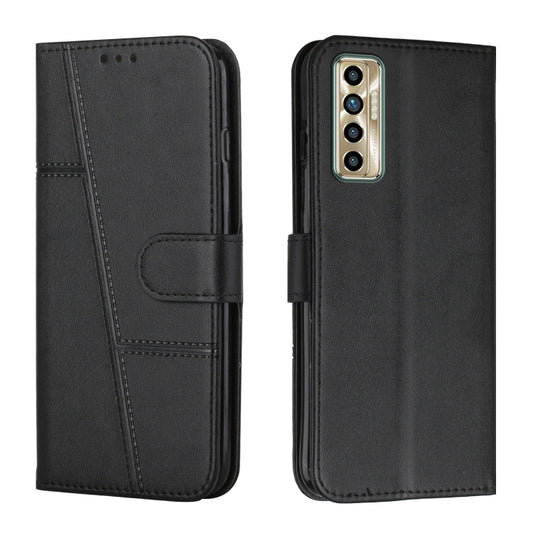 Black leather phone case with stitching, buckle closure and card holder