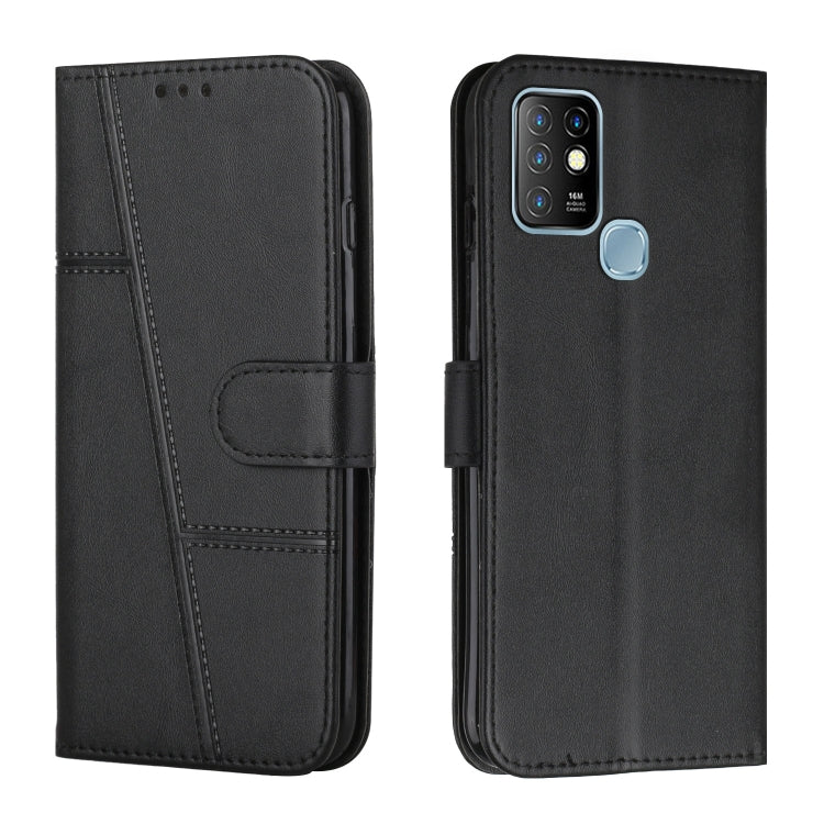 Black stitched leather wallet phone case with side buckle strap and card pocket