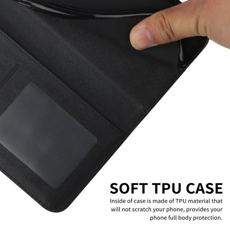 Black leather wallet phone case with stitched card pocket and soft TPU lining